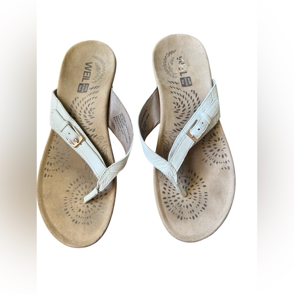 Dr. Andrew Weil Womens Sandal 9 White Leather Orthopedic Flip Flop Shoes